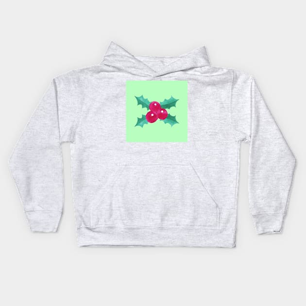 Green Festive Holly Berries Kids Hoodie by Steph Elle